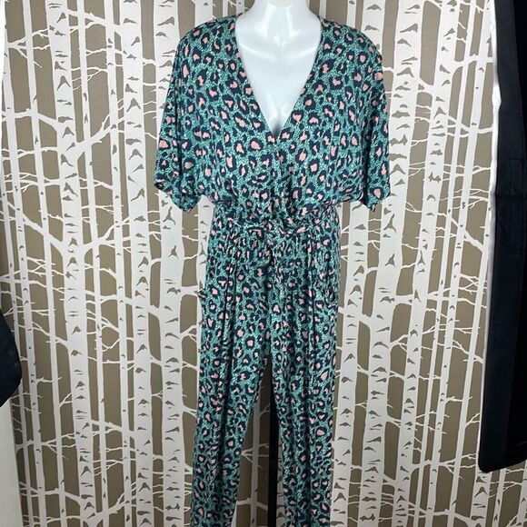 Leopard Print Jumpsuit 6 Pink Teal - Picture 1 of 15